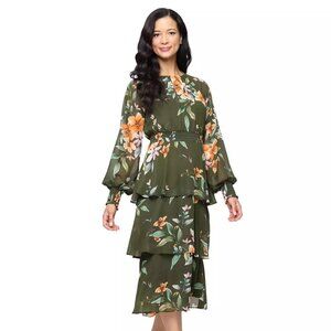 SL Fashions Women's Bell Sleeves Midi Dress Olive Size 18